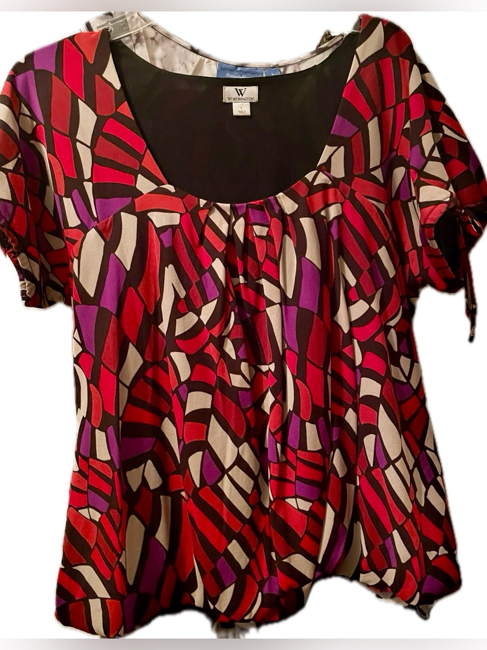 Large rich colors Red n Purple stained glass print blouse